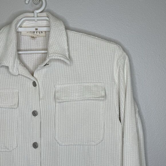 Promesa Corduroy Shacket Shirt Jacket Small Off White Long Sleeve Button Front - Picture 2 of 9